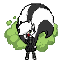 skunk girl with a massive fluffy tail releasing green smelly gas from behind holding a red rose