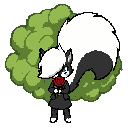 skunk girl with a massive fluffy tail releasing green smelly gas from behind holding a red rose
