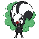 skunk girl with a massive fluffy tail releasing green smelly gas from behind holding a red rose