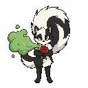 skunk girl with a massive fluffy tail farting green smelly gas from behind holding a red rose