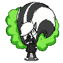 skunk girl with a massive fluffy tail releasing green smelly gas from behind holding a red rose