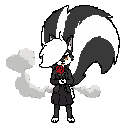 skunk girl with a massive fluffy tail releasing smelly gas from behind holding a red rose 