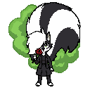 skunk girl with a massive fluffy tail releasing green smelly gas from behind holding a red rose