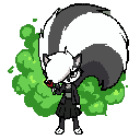 skunk girl with a massive fluffy tail releasing green smelly gas from behind holding a red rose