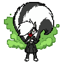 skunk girl with a massive fluffy tail releasing green smelly gas from behind holding a red rose