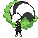 skunk girl with a massive fluffy tail releasing green smelly gas from behind holding a red rose