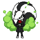skunk girl with a massive fluffy tail releasing green smelly gas from behind holding a red rose