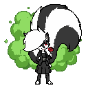 skunk girl with a massive fluffy tail releasing green smelly gas from behind holding a red rose