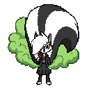 skunk girl with a massive fluffy tail releasing green smelly gas from behind holding a red rose
