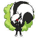 skunk girl with a massive fluffy tail releasing green smelly gas from behind holding a red rose