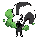 skunk girl with a massive fluffy tail releasing green smelly gas from behind holding a red rose