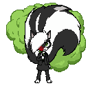 skunk girl with a massive fluffy tail releasing green smelly gas from behind holding a red rose