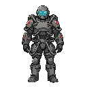 side view low height character with a lot of turbo-tubes in his armour across the body