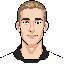 front-facing face reference portrait based on the uploaded photo. young light-skinned male, short light brown hair, long slim face, defined jaw, dark eyebrows, calm slight smile, simple readable eyes, clean 2d game portrait style, centered head and neck o