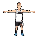 small 2d game sprite for smack studio, front view, true t-pose, fists closed, arms straight horizontal to the sides, legs slightly apart. keep the same outfit and body proportions. improve the face and hair: slim long face, short light brown hair with vis
