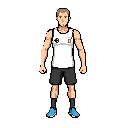 full-body 2d game sprite, front view, t-pose, fists closed. use the uploaded face image only for the character's face, not as a shirt print. do not put any face or portrait on the shirt. slim tall athletic male, light skin, short light brown hair, long sl