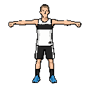small 2d game sprite for smack studio, front view, t-pose, fists closed, arms straight horizontal to the sides, legs slightly apart. slim tall athletic male, light skin, short light brown hair, long narrow face, simple readable face. white sleeveless spor