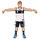 keep the same body, pose, outfit, proportions, and symbols. only improve the head: short light brown hair with a more visible front hairstyle, slim long face, darker eyebrows, calm expression. do not change the shirt, shorts, shoes, or pose.