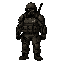 post-apocalypse, heavy-armor, solider, gas mask, rough, pixel-art, game character, whole body