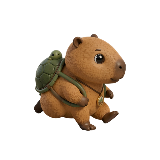 capivara estilo chibi 3d correndo virada para lado direito, fundo transparente 