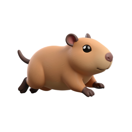 capivara estilo chibi 3d correndo virada para lado direito