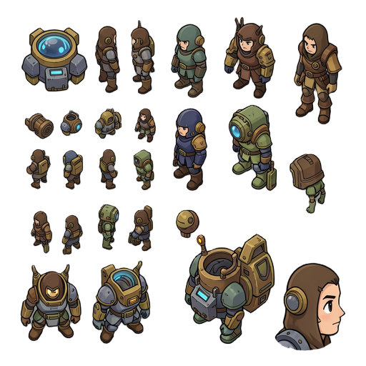 rpg master top-down: the universal generator     a technical game sprite asset sheet horizontal row viewed from a high-angle top-down perspective (zelda / rpg maker style).      visual constraints by direction (right):      3/4 side view. character facing
