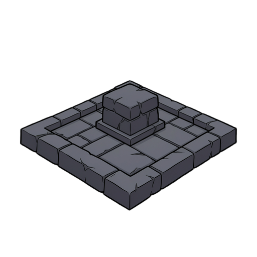 arena quadrada de fantasia sombria, com piso exterior plano e contínuo, e pedestal centralizado de pedra com laterais visíveis, ligeiramente maior que o tabuleiro