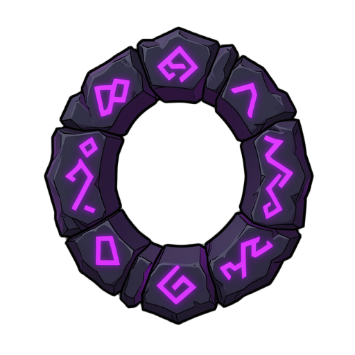 portal of obsidian and dark stone with luminous violet runes