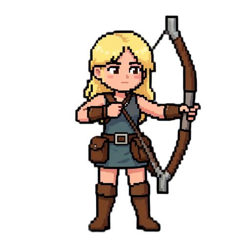 Crie uma personagem esfa loira 2D com um arco e flexa em pixel arte