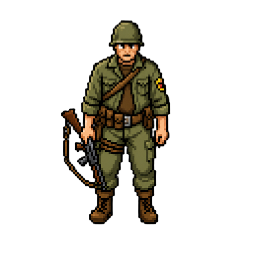 genera un sprite tipo doom o wolfenstein 3d de un soldado estado unidence de la epoca de 1978