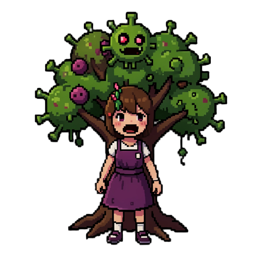 create pixcel art girl horror tree virus