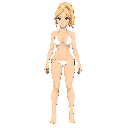 blonde ponytail, white bikini, white skin woman