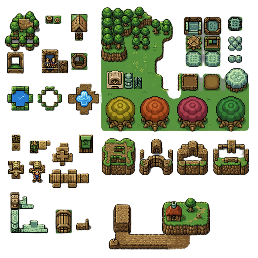 um tileset para o mundo de the legend of zelda do nes, no estilo de a link to the past do snes.