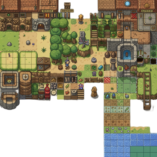 um tileset para o overworld de hyrule e dungeons do primeiro zelda, seguindo o estilo do link's awakening, oracle of seasons e oracle of ages.