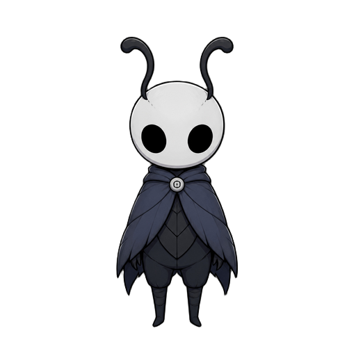 faça um personagem inspirado no protagonista de hollow night mas totalmente original, faça com uma cabeça redonda e umas antenas