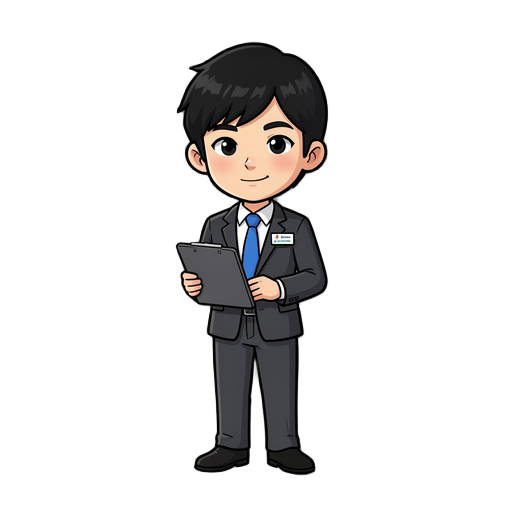 create a character with black hair, wearing intern attire, working in a corporate company.