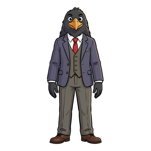 um corvo simpático, legal, mas mal vestido.