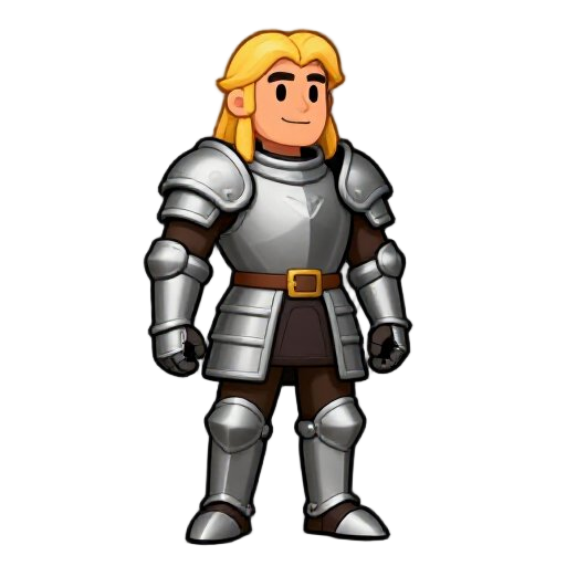 a man with medieval armor, blond and long hair