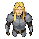 a man with medieval armor, blond and long hair