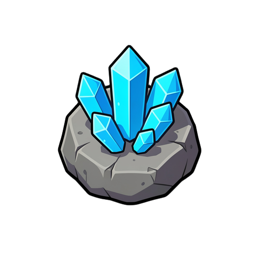 create a 2d top-down game asset of a diamond ore resource node for a survival crafting game. large stone with bright blue diamond crystals emerging from it, clean cartoon style, readable silhouette, colorful but not realistic, smooth shading, high contras