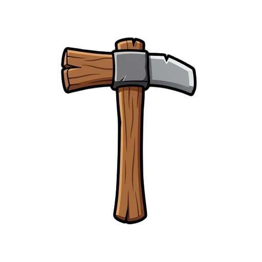 create a 2d top-down wooden pickaxe game asset for a survival crafting game. wooden handle and crude wooden head, primitive tool, clean cartoon style, simple shapes, readable silhouette, smooth shading, high contrast, centered object, transparent backgrou
