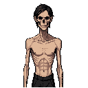 extremely thin male, gaunt face, skeletal facial structure, hollow cheeks, visible cheekbones, very narrow shoulders, long thin neck, wiry frame, lean musculature, lightweight build, emaciated appearance, tall and skinny, underweight physique, assassin bo