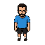 create a 2d character with blue shirt and black shorts based on that image