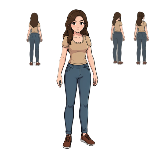 faça uma personagem mulher em todas as angulações isometrics. 