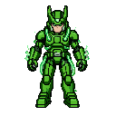 create a character with green as the main color, featuring energy tube details on the armor, and using the same graphic style as a gba game, using the zero image as a reference.