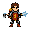 create a pixel art sprite sheet of a medieval firefighter hero based on the reference character. keep the exact same appearance: brown hair, red tunic with flame emblem, silver armor, brown boots, backpack water tank, axe in left hand, water nozzle in rig
