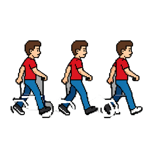 pixel art sprite sheet of a young man walking cycle, side view, 8-bit style, white background, simple blue jeans and red t-shirt, short brown hair, 3 frames of animation loop, clean lines, game asset style