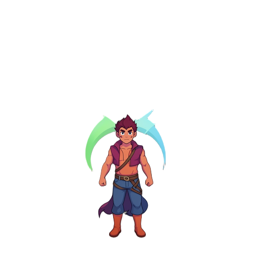 create a sprite sheet identical to the first image, but replace the character with the one from the second image.