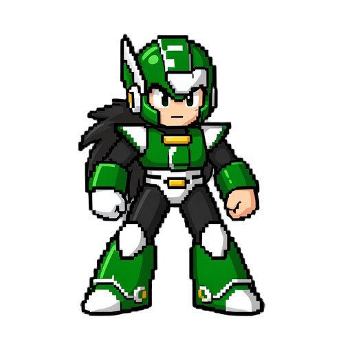 create a sprite of a character that is a fusion of proto man and zero from the mega man series. design the character with the level of detail of a basic nes sprite, in the art style of keiji inafune.