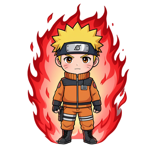 might guy from naruto, 8th gate of death opened, red chakra aura, anime game character, full body, front view, chibi style, ddtank style, cute proportions, detailed outfit, transparent background, 2d game sprite concept